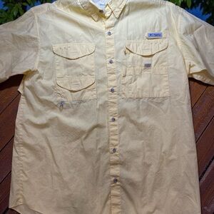Columbia PFG Men's Yellow Button Down Short Sleeve Outdoor Shirt Size Large